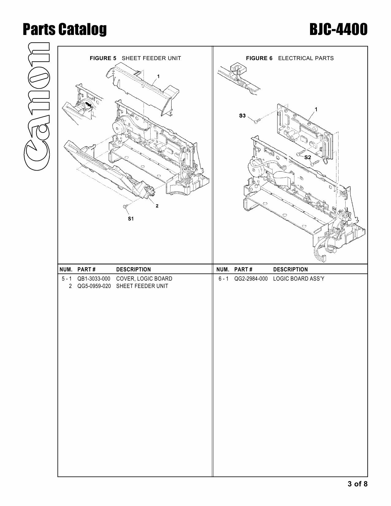 Canon BubbleJet BJC-4400 Parts Catalog Manual-3